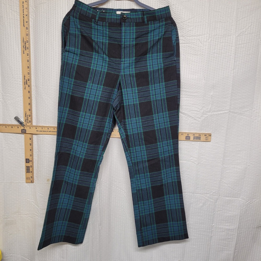 Free Assembly Green Blue Plaid Trousers Straight Leg High Rise Pants Womens 6